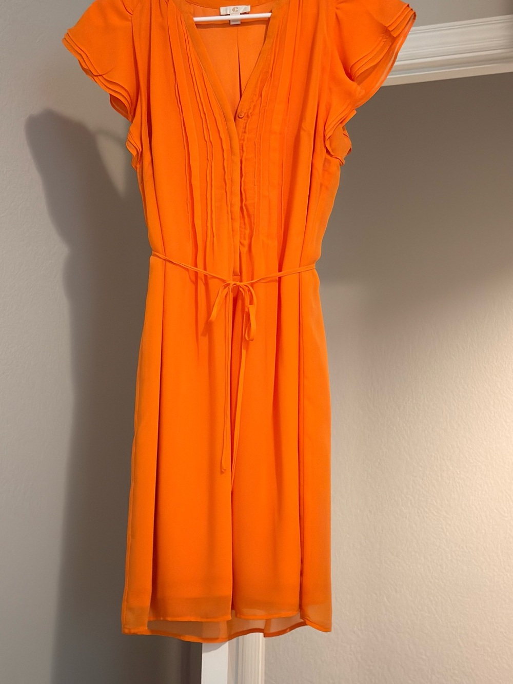 Vivid Orange Flutter Sleeve V-Neck Dress